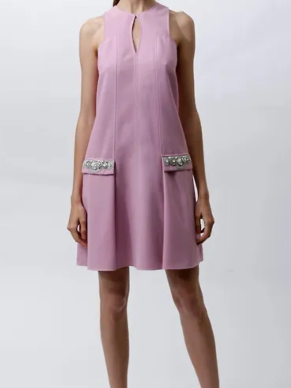Badgley Mischka Lilac Sleeveless Embellished Pocket Shift Dress